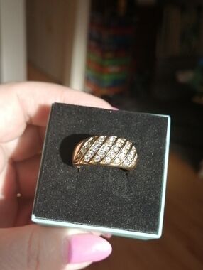 Sparkling Crystals Wide Dome Gold Plated Ring  Size 8